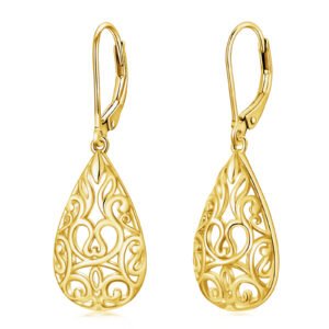 Sterling Silver Teardrop Filigree Dangle Drop Leverback Earrings Jewelry