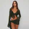 2023 Mesh See-through Strap Long-sleeved Wrap Top And Skirt
