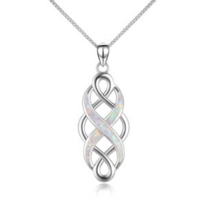 Sterling Silver Irish Celtic Knot Opal Pendant Necklace Infinity Love Necklace Gift