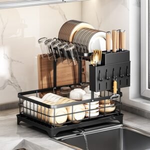 Self-draining Bowl Rack Multi-functional Storage Rack Countertop Dish Drainer Storage