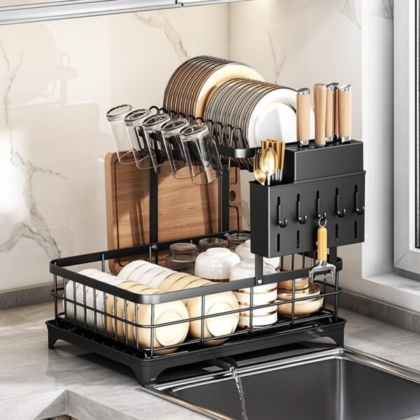 Self-draining Bowl Rack Multi-functional Storage Rack Countertop Dish Drainer Storage