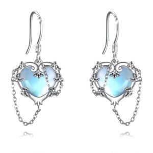 Witches Heart Moonstone Earrings 925 Sterling Silver Jewelry for Women