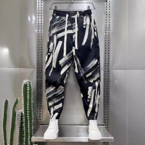 Men's Ice Silk Printed Cotton And Linen Casual Pants